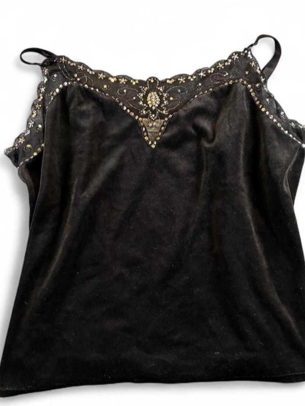 Women's Plus Size 18W Black Cami Top with Silver Rhinestone Embellishments, Very